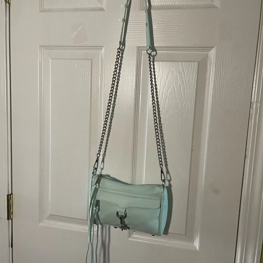 Rebecca Minkoff Mini Mac Crossbody Bag Leather mint green Chain Strap Studded - Picture 15 of 16